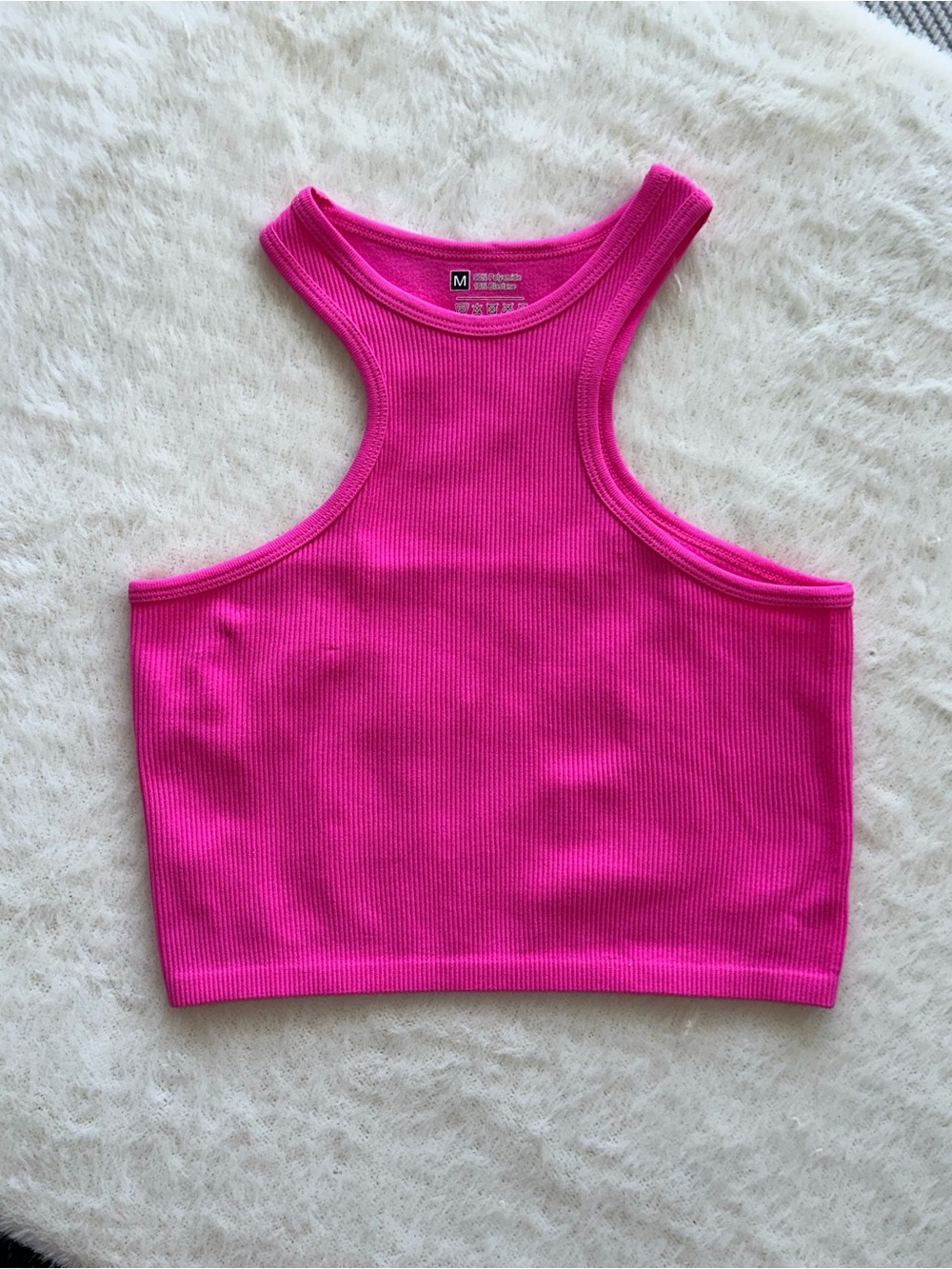 Women's Ribbed Racerback Crop Top - Hot Pink - Picture 5 of 7